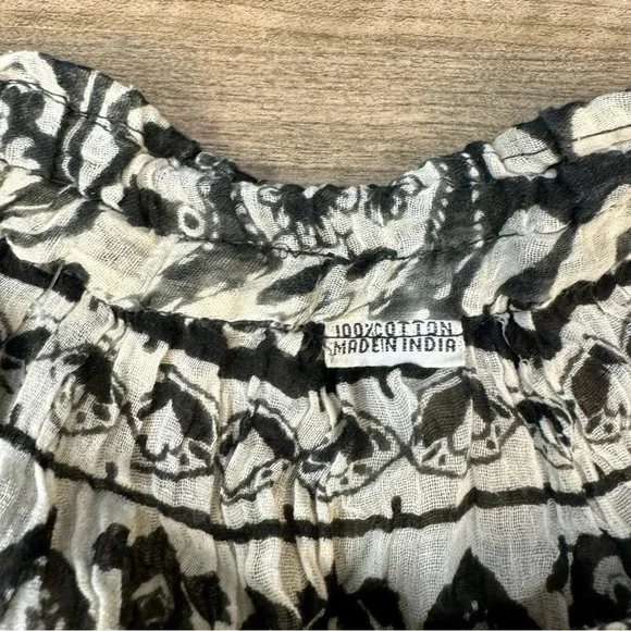 Cotton black and white full skirt all over pattern gauzy womens XL India Boho - Picture 9 of 10